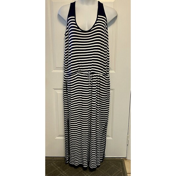 Lauren Ralph Lauren Navy White Striped Nautical T Shirt Knit‎ Dress Plus Size 3X - Picture 1 of 6